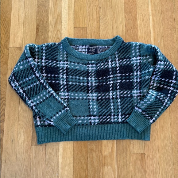 Abercrombie & Fitch Teal Plaid Sweater women's crop top cute Y2K 90s small - Picture 4 of 8